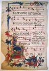 MANUSCRIPT LEAF NATIVITY OF THE BLESSED VIRGIN MARY. Vellum leaf from Latin antiphonary with historiated initial H. Bologna, 14th ct.